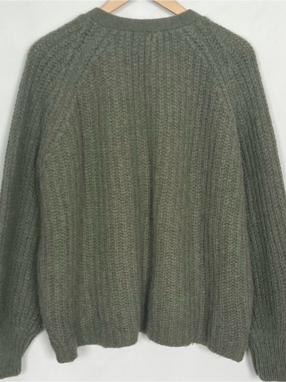 Sézane Basile Cardigan XL Olive Green Alpaca Wool Chunky Knit Balloon Sleeve - Picture 4 of 5